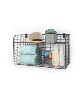 Vintage-like Living Wall Mount Double Bin with Shelf