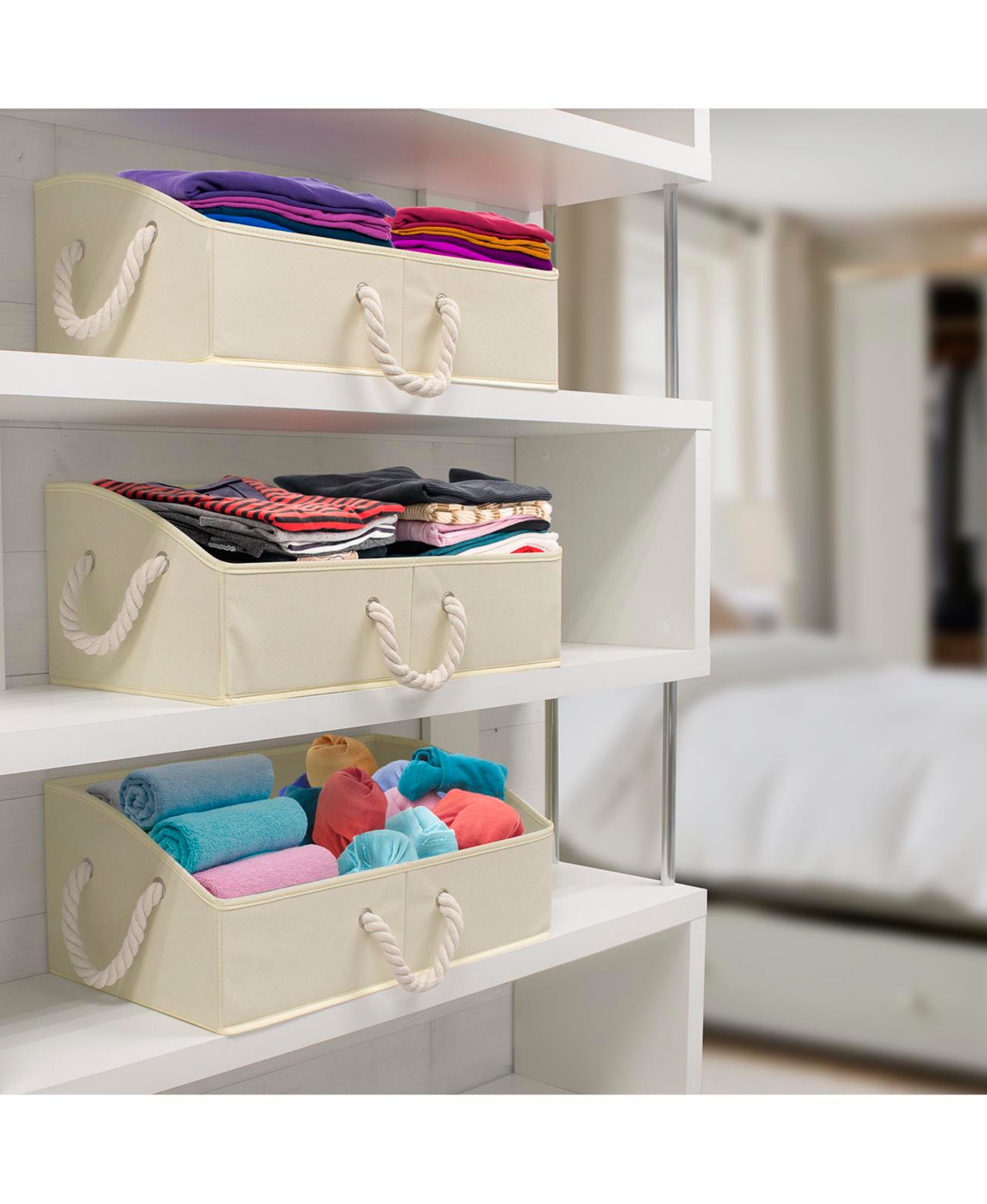 3 Pack Trapezoid Storage Box - Fabric Storage Baskets, Foldable Closet Organizer - Beige