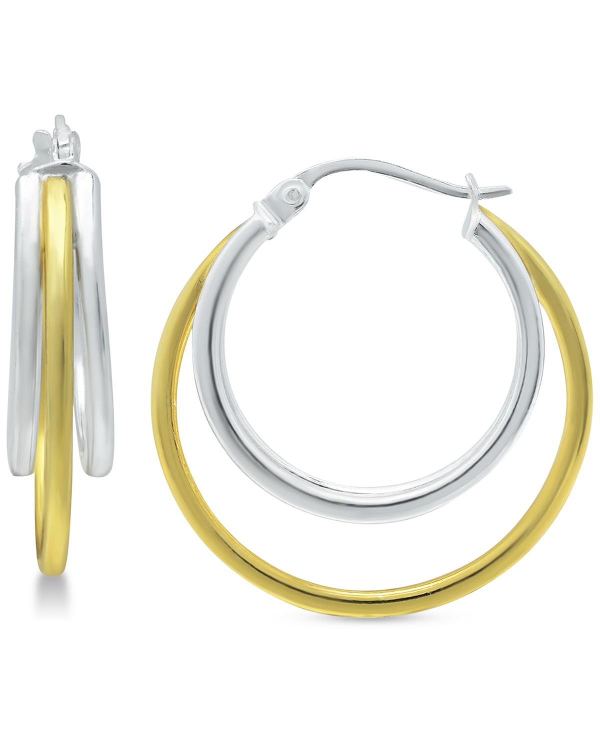 Small Two-Tone Triple Hoop Earrings, 20mm, Created for Macy's - 18K Gold Over Sterling Silver