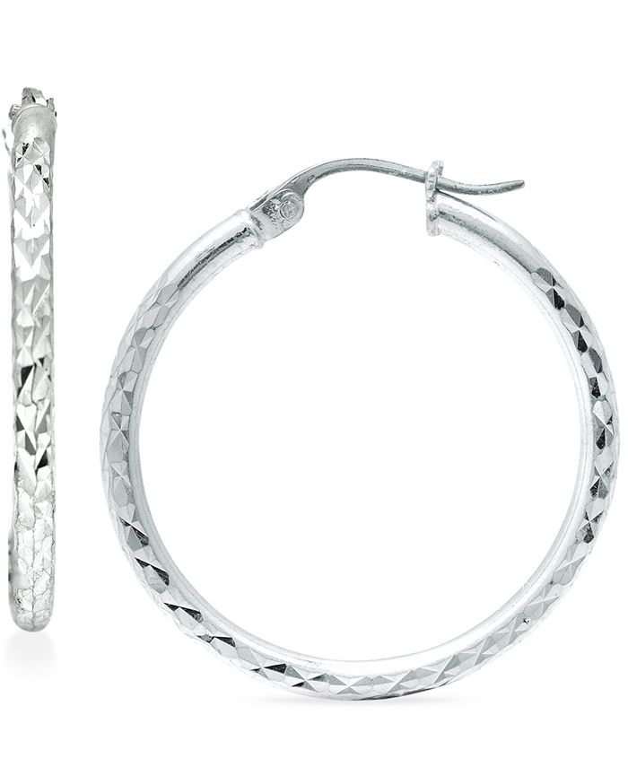 Giani Bernini - Small Textured Hoop Earrings in Sterling Silver, 1"