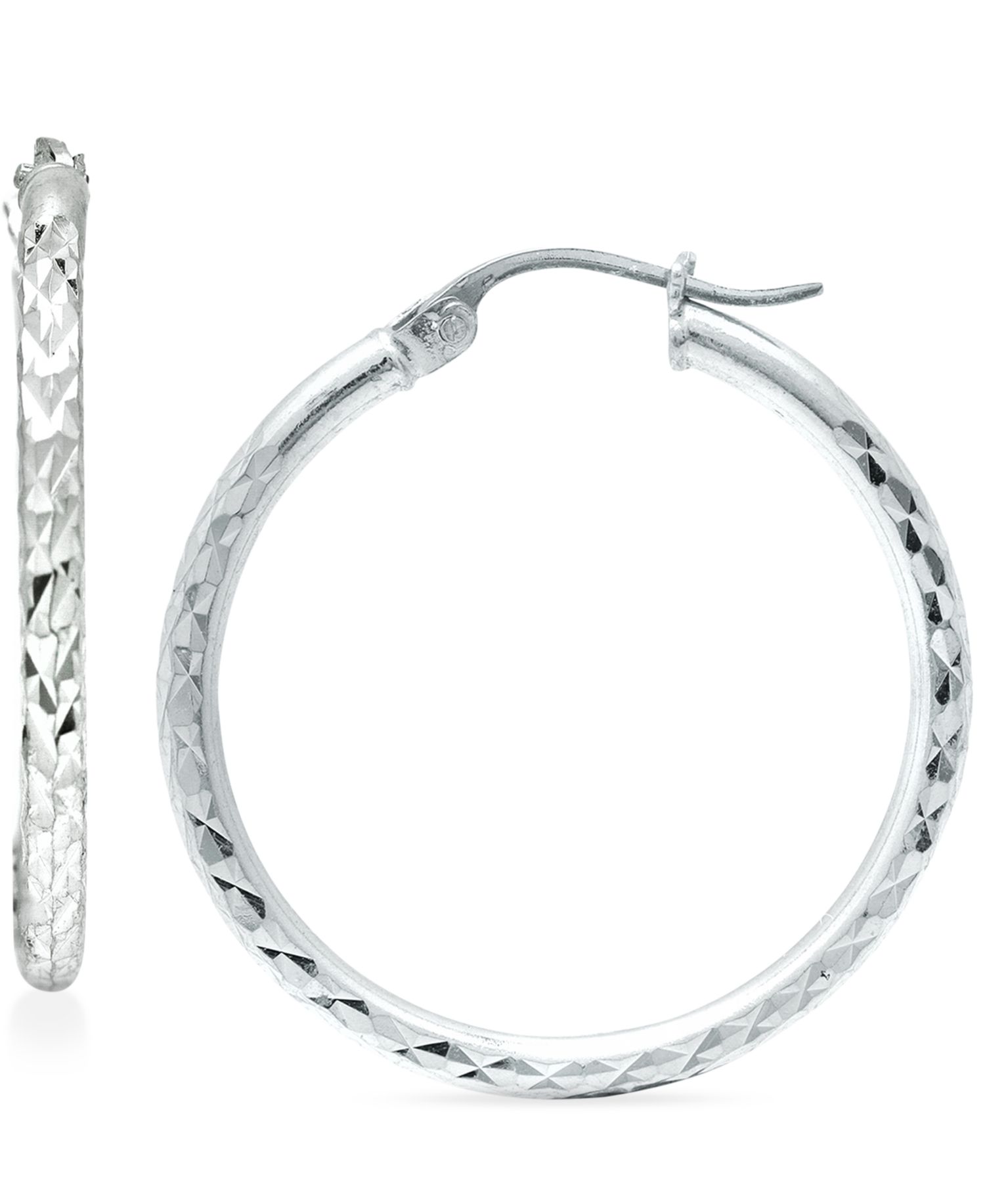 Small Textured Hoop Earrings in Sterling Silver, 1"