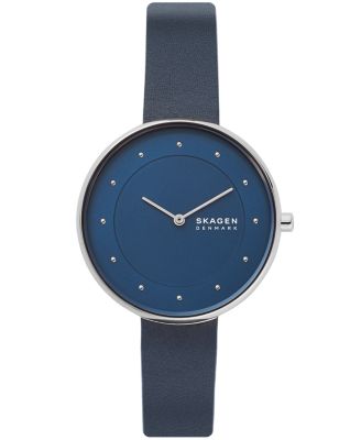 Skagen - Women's Gitte Rose Gold Stainless Steel Blue Leather Watch 38mm