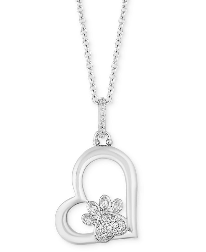 Hallmark Diamonds - Diamond Paw Heart Pendant Necklace (1/10 ct. t.w.) in Sterling Silver, 16" + 2" extender