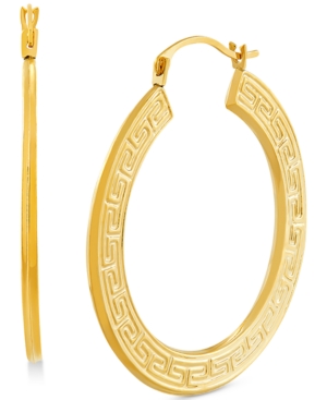 image of Medium Greek Key Flat Hoop Earrings in 14k Gold