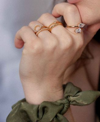 Crystal Teardrop and Gold Tone Wrap Ring