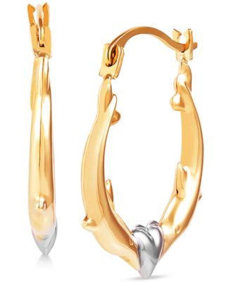 Macy's - Kissing Dolphin Small Hoop Earrings in 14k Gold & White Rhodium-Plate, 0.62"