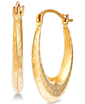 image of Hammered Oval Hoop Earrings in 14k Gold
