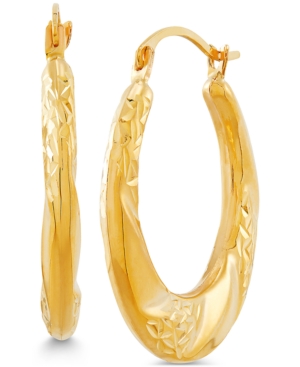 image of Small Textured Swirl Hoop Earrings in 14k Gold