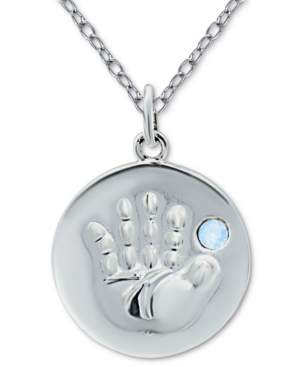 Giani Bernini Crystal Birth Month "handprint" Disc 18" Pendant In Sterling Silver, Created For Macy's In October