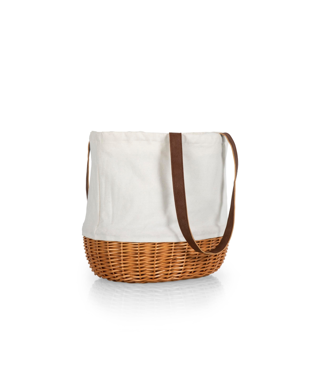 Picnic Time Coronado Canvas And Willow Basket Tote In Beige Canvas