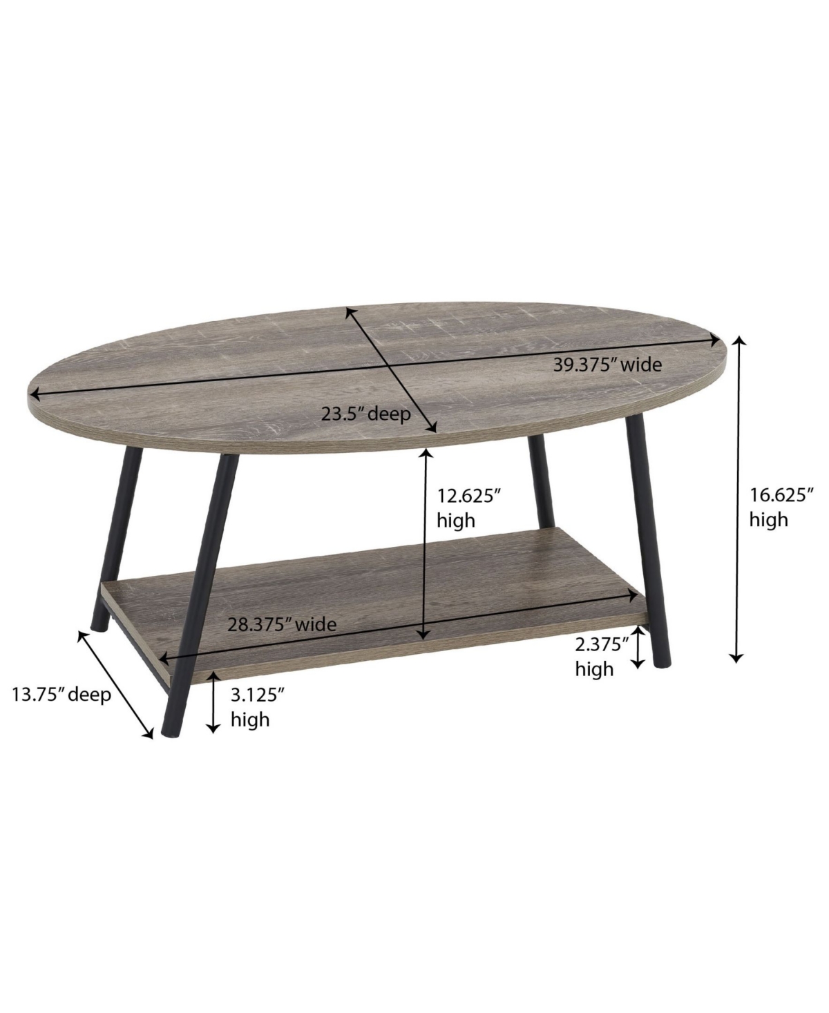 Household Essential Oval Coffee Table 2 Tier With Storage Shelf