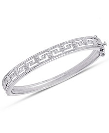 Diamond Accent Greek Key Bangle Bracelet in Silver Plated Brass