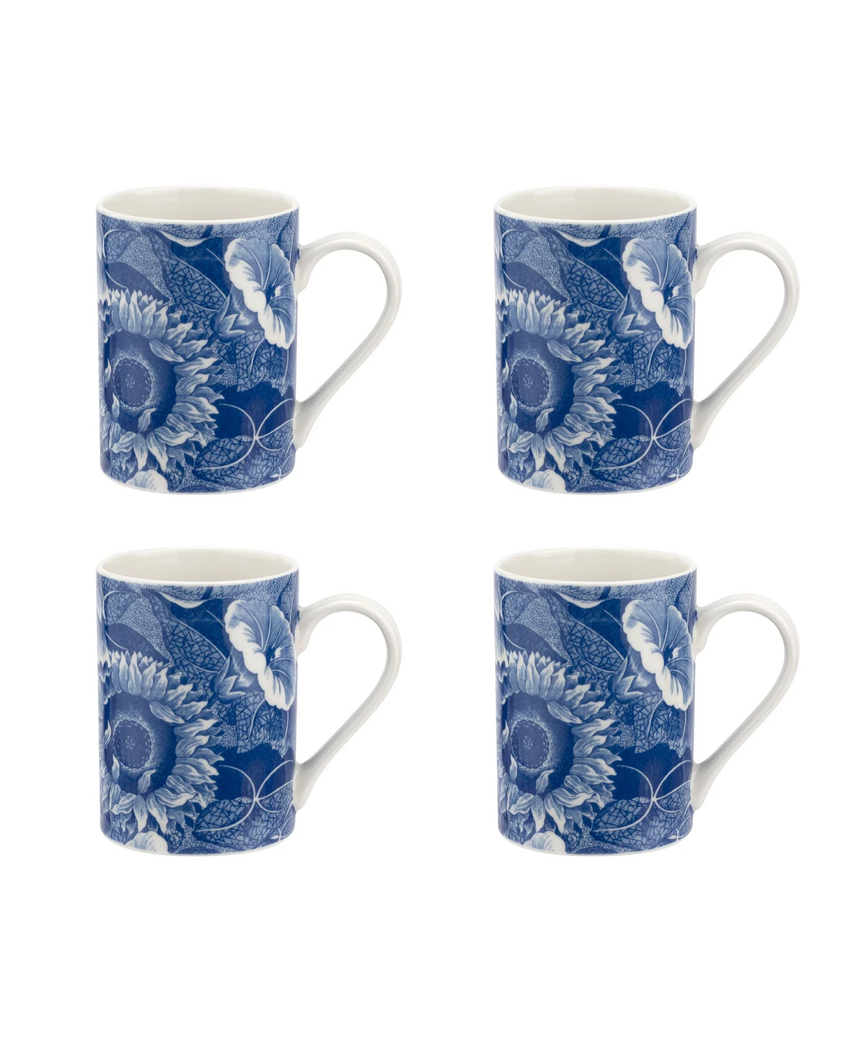 Set of 4 Blue Sunflower Mugs