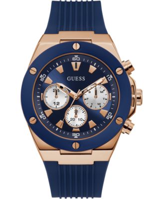 GUESS Men's Blue Silicone Strap Watch 46mm - Macy's