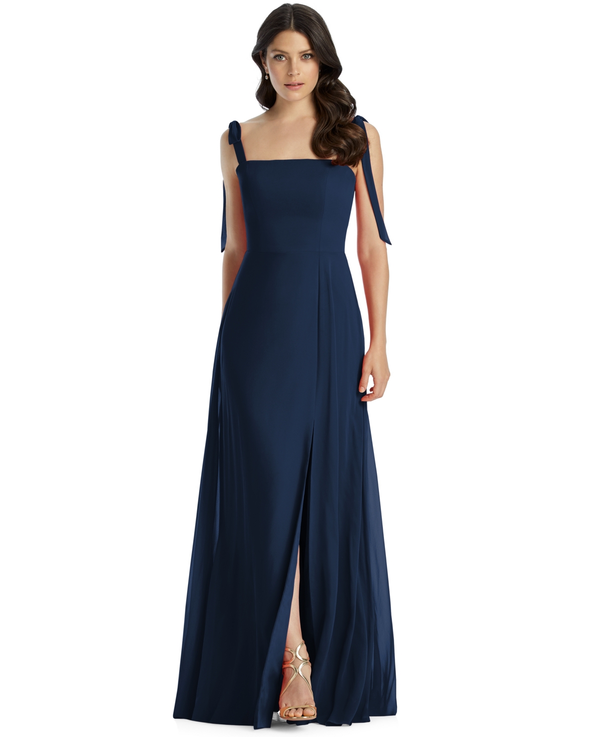 Dessy Collection Plus Size Tie-Shoulder Chiffon Maxi Dress with Front Slit