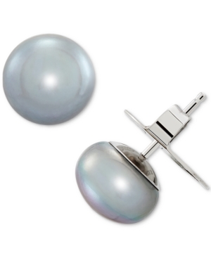 image of Gray Cultured Freshwater Button Pearl Stud Earrings (9mm) in Sterling Silver (Also in Peach)