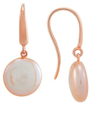 Macy's - White Cultured Freshwater Coin Pearl (13mm) Drop Earrings in 14k Rose Gold-Plated Sterling Silver
