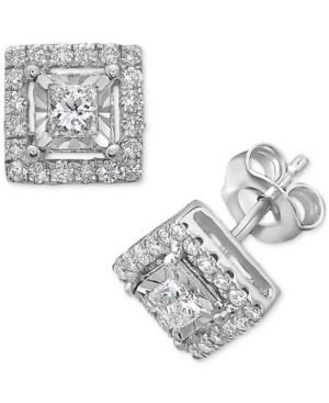 image of Effy Diamond Square Halo Stud Earrings (3/8 ct. t.w.) in 14k White Gold