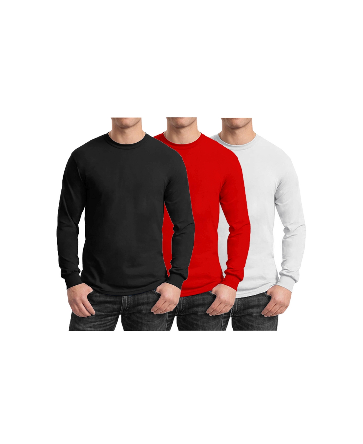 Shop Galaxy By Harvic Men's 3-pack Egyptian Cotton-blend Long Sleeve Crew Neck Tee In Black,red,white