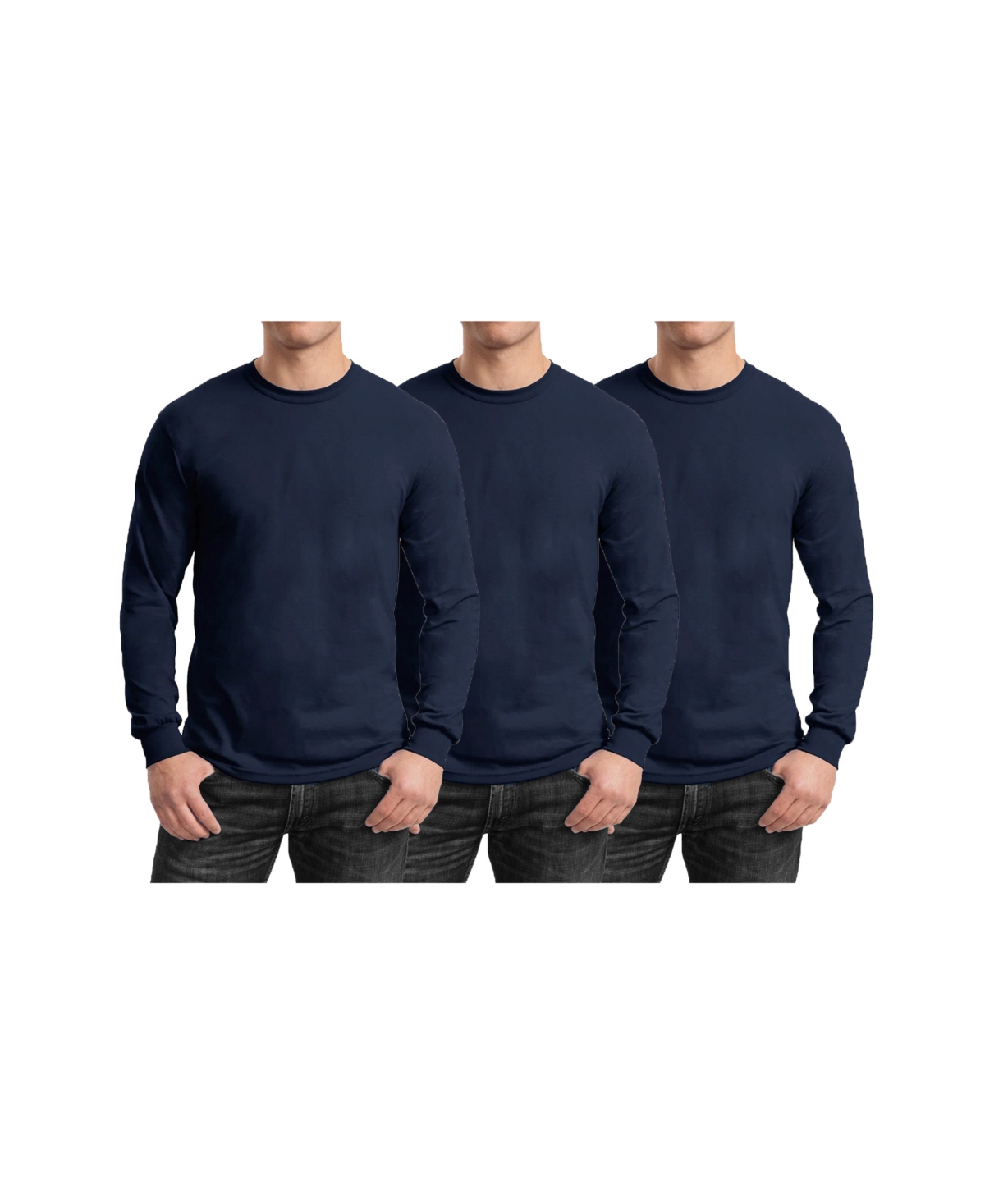 Galaxy By Harvic Men's 3-Pack Egyptian Cotton-Blend Long Sleeve Crew Neck Tee