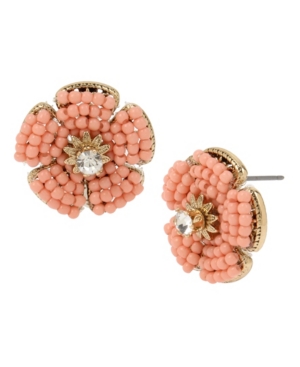 image of Miriam Haskell New York Woven Beaded Flower Stud Earrings