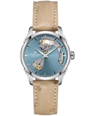 Hamilton - Women's Swiss Automatic Jazzmaster Open Heart Beige Leather Strap Watch 36mm