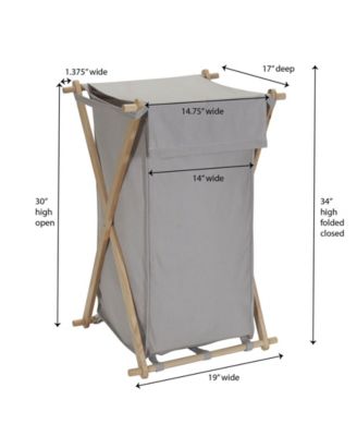 X-Frame Wood Laundry Hamper, Folding Wood Frame with Washable Gray Poly-Cotton Bag