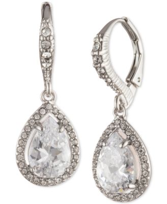Givenchy - Silver-Tone Pav&eacute; & Cubic Zirconia Pear-Shape Drop Earrings