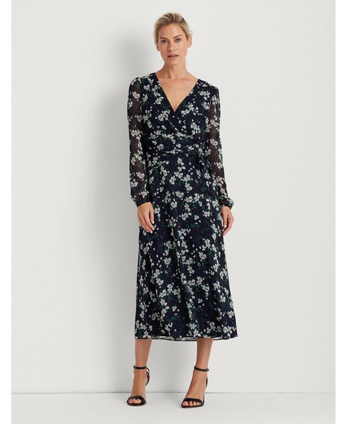 lauren ralph lauren botanical print georgette gown