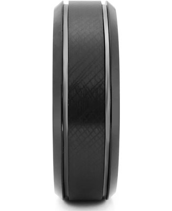 Macy's - Men's Textured Bevel Edge Band in Black Ion-Plated Tantalum