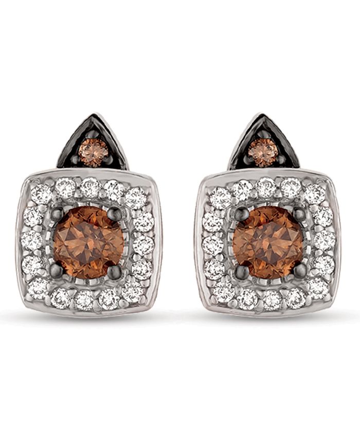 Chocolate by Petite Le Vian Chocolate and White Diamond Stud Earrings (1/3 Ct. t.w.) in 14K Rose, Yellow or White Gold - White Gold
