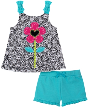 Kids Headquarters Toddler Girls 2-Piece Floral Motif Top and French Terry Shorts Set