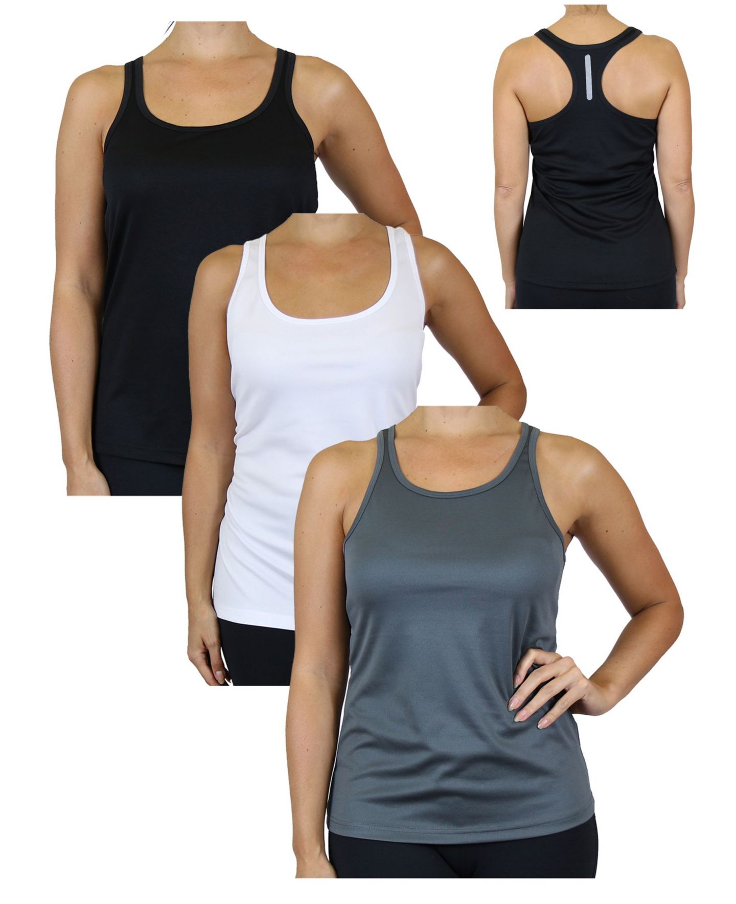 Женские топы Galaxy By Harvic Moisture Wicking Racerback, Pack of 3, цвет: Чёрный тёмно-синий угольный — фото 2