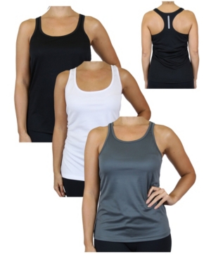 Galaxy By Harvic Women's Moisture Wicking Racerback Tanks, Pack Of 3 In Black White Charcoal