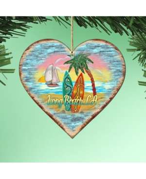 Designocracy Coastal Heart Wooden Ornaments Set Of 2 In Multi