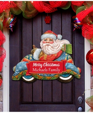 Designocracy Race Car Santa Wooden Merry Christmas Door Hanger In Multi