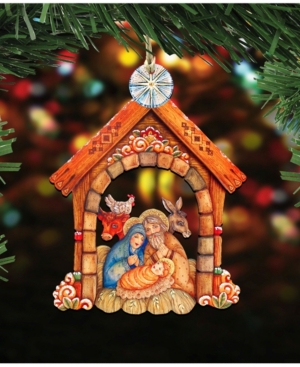 Designocracy Village Nativity Wooden Christmas Ornament Set of 2
