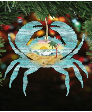Designocracy Crab Scenic Wooden Christmas Ornament Set of 2