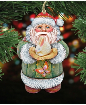 Designocracy Bunny Santa Wooden Christmas Ornament Set of 2