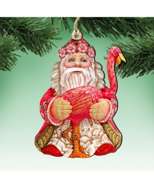 Designocracy Flamingo Santa Wooden Christmas Ornament Set of 2
