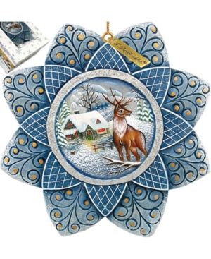 G.debrekht Kids'  Hand Painted Scenic Ornament Stag Snowfall In Multi