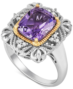 image of Amethyst (2-7/8 ct. t.w.) & Diamond (1/10 ct. t.w.) Two-Tone Filigree Ring in Sterling Silver & 14k Gold