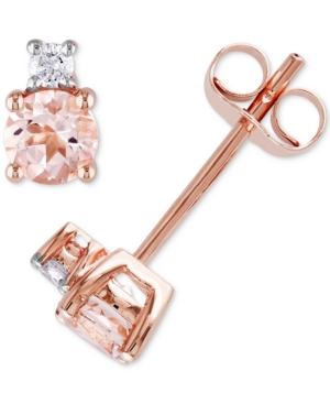 image of Morganite (3/4 ct. t.w.) & Diamond (1/20 ct. t.w.) Stud Earrings in 10k Rose Gold