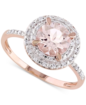 image of Morganite (1-1/6 ct. t.w.) & Diamond (1/10 ct. t.w.) Double Halo Ring in 10k Rose Gold