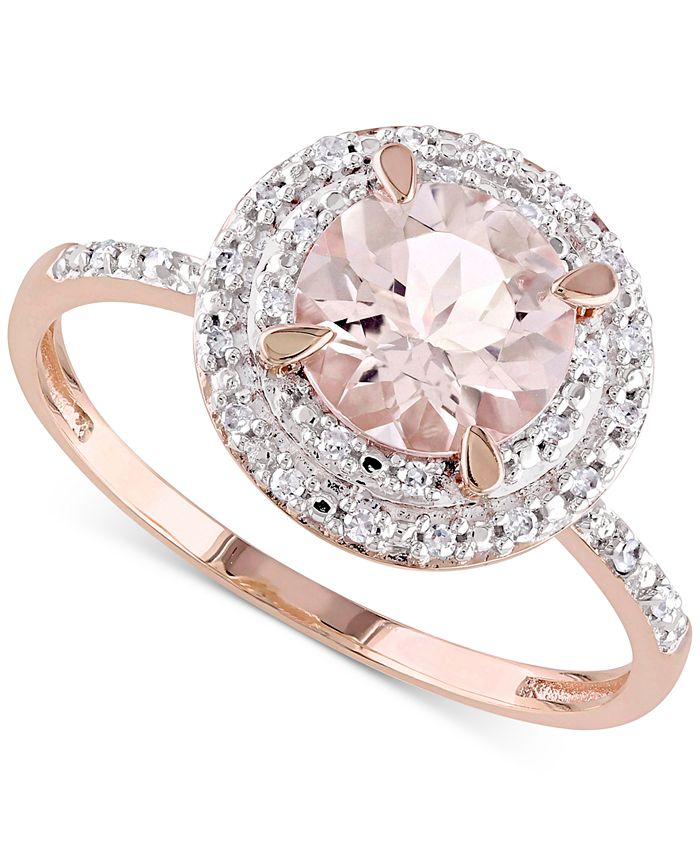 Macy's - Morganite (1-1/6 ct. t.w.) & Diamond (1/10 ct. t.w.) Double Halo Ring in 10k Rose Gold