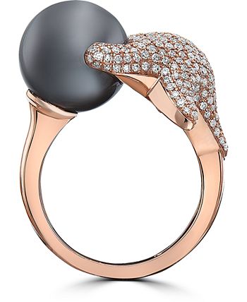 EFFY Collection - Cultured Tahitian Pearl (11-1/2 ct. t.w.) & Diamond (3/4 ct. t.w.) Starfish Ring in 14k Rose Gold