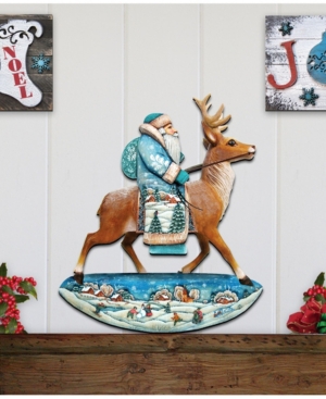 Designocracy Reindeer Ride Santa Wooden Decor
