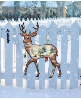 Christmas Woodsy Deer Scenic Wooden Decorative Door Hanger