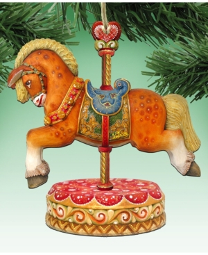 Designocracy Classic Carousel Horse Wooden Christmas Ornament Set of 2