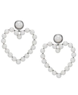 image of Cultured Freshwater Pearl (4mm, 6-1/2mm) Heart Drop Earrings in Sterling Silver